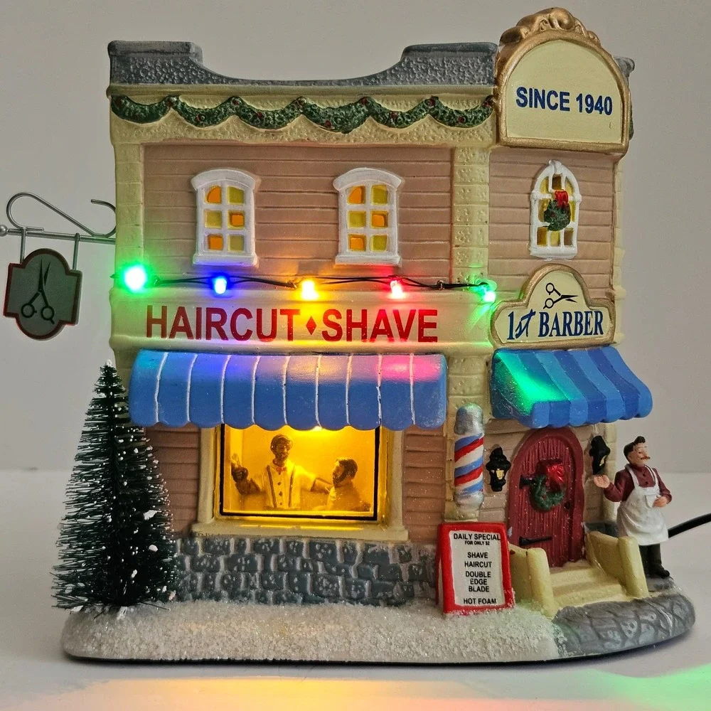 St Nicholas Square Barbershop Illuminated Village Collection Christmas Building